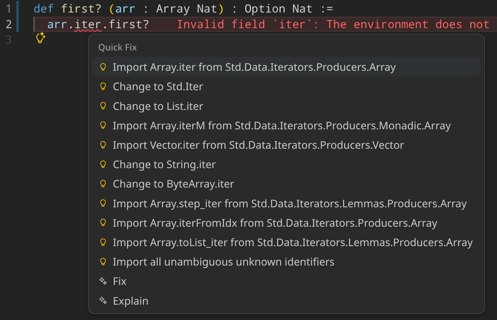 Unknown identifier code action